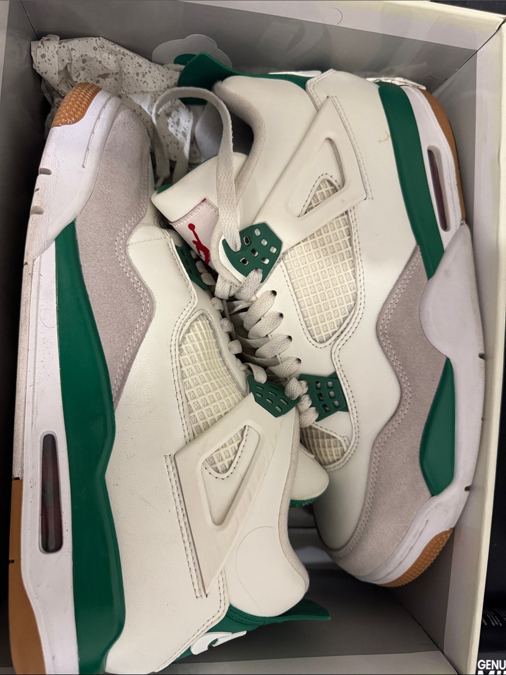 Jordan 4 pine green  White and Green Basketball Sneakers